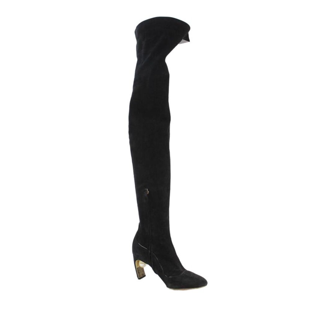 Nicholas Kirkwood Womens Suede Over The Knee Pearl Boots Black Size 38.5 8.5